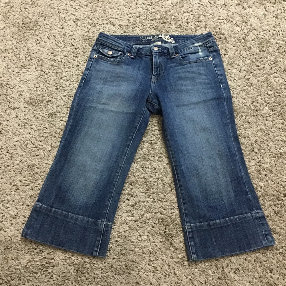 Refuge Premium Women's Jeans Capris 11 Back Pocket Flaps Wide Leg